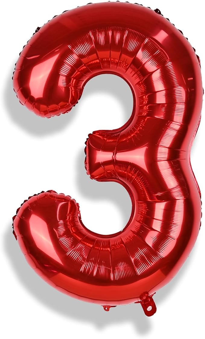 3rd Birthday Number Balloons for Girls Kids, 40 Inch Red Number Balloons 3 - Image 8