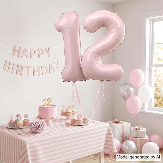 Baby Pink Number 12 Balloon 40 Inch, Blush Foil Numeral Party Supplies | - Image 3