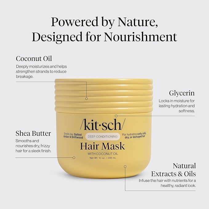 Kitsch Deep Conditioning Hair Mask – Moisturizing Hair Mask for Damaged Hair with Coconut Oil – Hydrating, Strengthening & Frizz-Reducing Hair Care Treatment for Curly, Coily & All Hair Types - 10 oz
