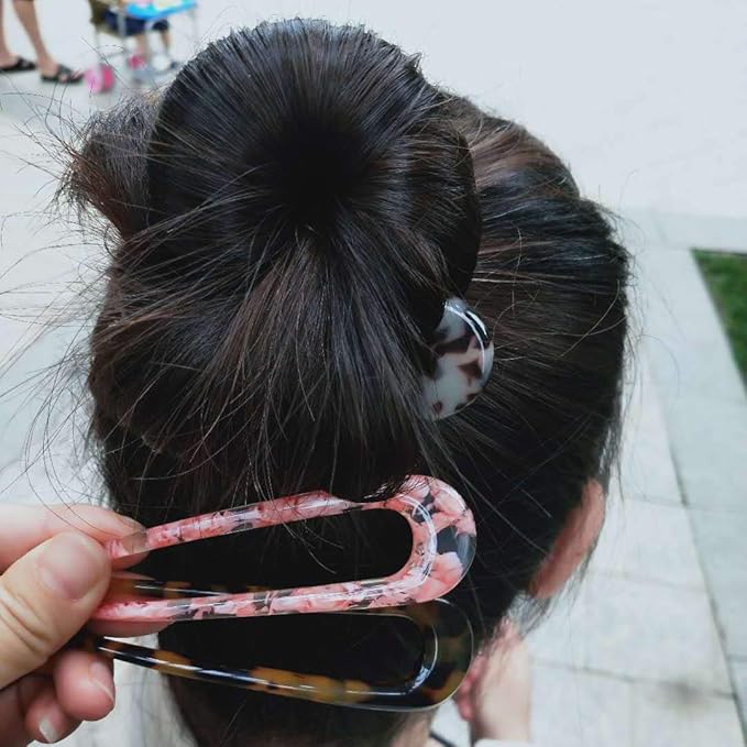 Fsmiling French Hair Pins Tortoise Shell U Shaped 2 Prong Hair Sticks Acetate Chignon Pin for Women Hairstyle Accessories 2 Pack