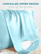 Mulberry Silk Pillowcase for Hair and Skin, SGMSILK 22 Momme Natural Silk Pillow Cases with Zipper, 6A Soft and Smooth Single Sided Pure Silk Pillow Cover (Haze Blue, King 20"x36")