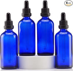 YIZHAO Blue Glass Dropper Bottle 4oz, Tincture Bottles with Glass Dropper, for Essential Oils, Aromatherapy, Cosmetic, Laboratory, Pharmacy, Liquids, Travel –4 Pcs