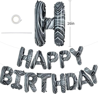 TONIFUL Black Marble Happy Birthday Balloons Banner, 16 Inch Mylar Foil Letters - Image 2
