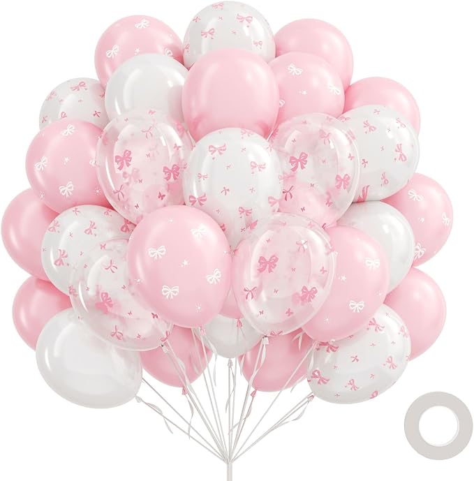 60pcs Pink Bow Balloons 12inch by Awenztech