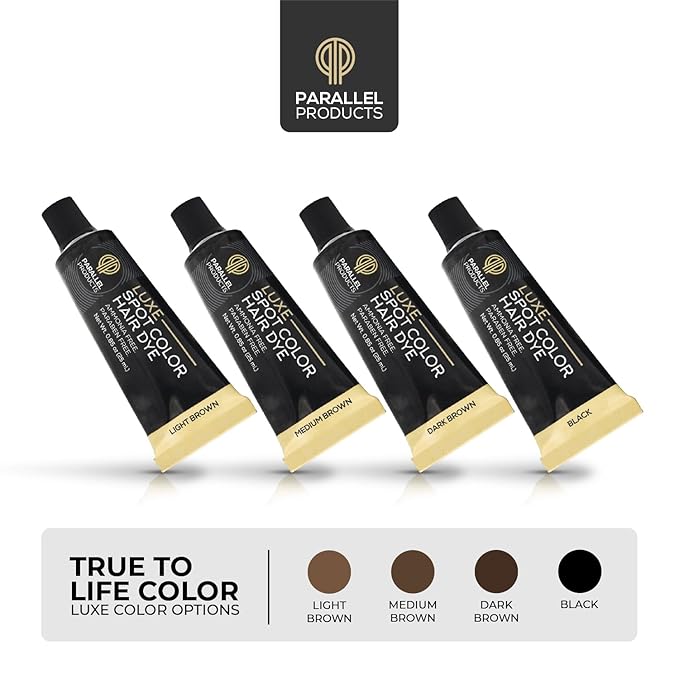 Parallel Products - Luxe Color (Dark Brown) - Cream Hair Dye - 25mL - Tint for Professional Spot Coloring - With Cream Developer, Mixing Dish and Application Brush - Covers Grey Hair - Root Touch Up