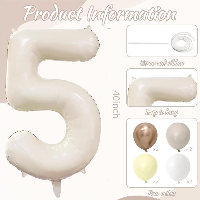 Cream Number 5 Balloon 40 Inch Beige Nude Number 5 Balloon - Image 6