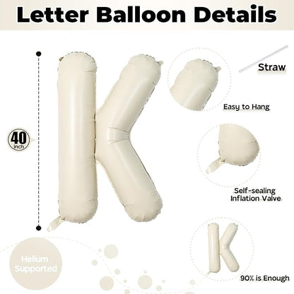 Giant Alphabet K Foil Balloons, Nude Cream White Custom Mylar Letters Balloon - Image 2