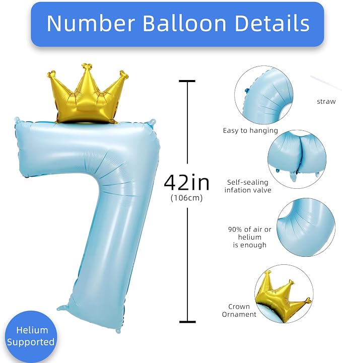 AULE 40 Inch Big Light Blue 7 Balloon Number - Image 3