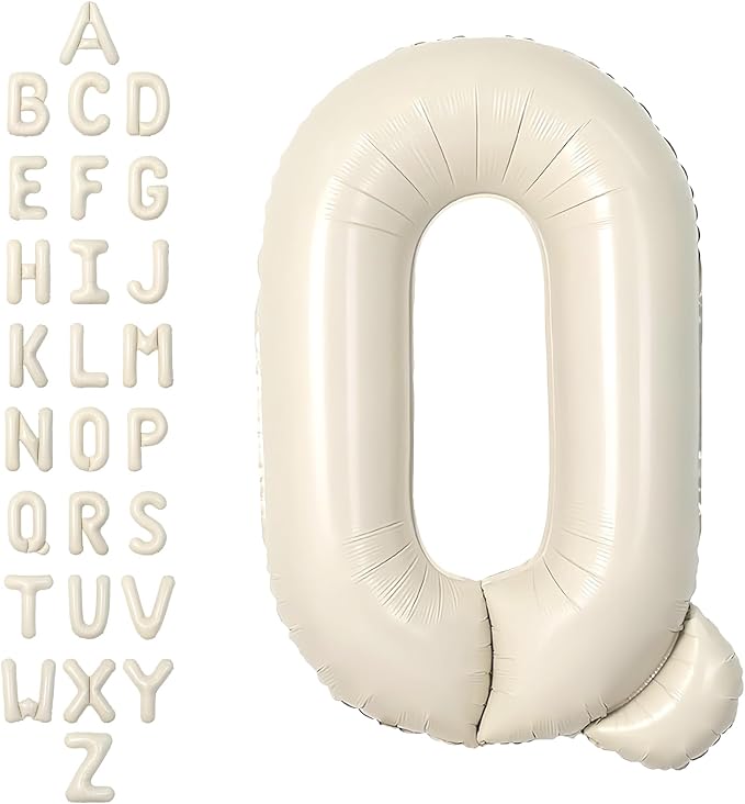 SUWEN 40 Inch Cream Large Q Letter Balloons Big Foil Helium A-Z | Jumbo Mylar by SUWEN