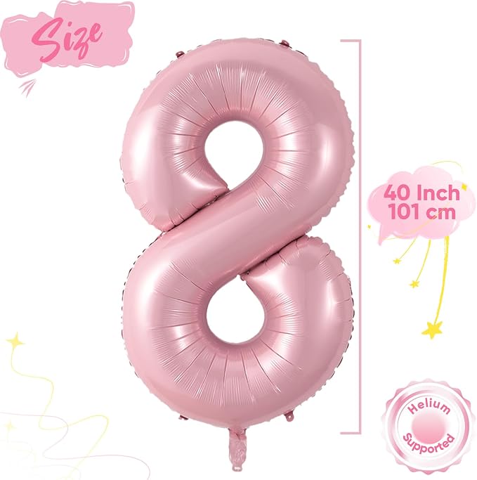 Light Pink 8 Balloon, 40 Inch Large Pastel Pink Foil Helium Number Balloons 0-9 - Image 2