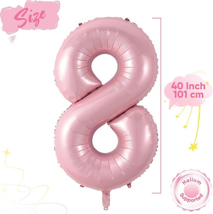 Light Pink 8 Balloon, 40 Inch Large Pastel Pink Foil Helium Number Balloons 0-9 - Image 2