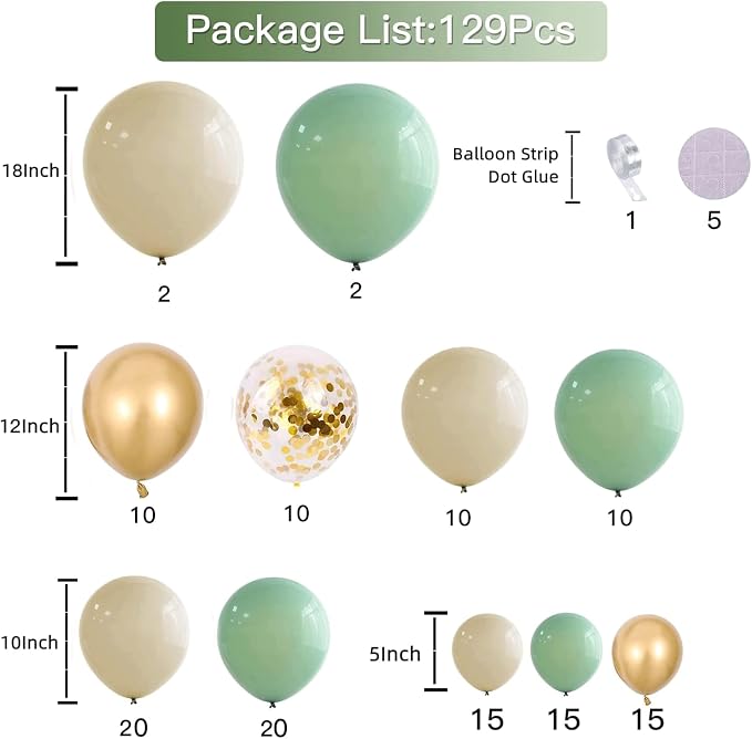 Sage Green and Gold Balloon Arch Kit 129 PCS | Boho Baby Shower Wedding Bridal - Image 2