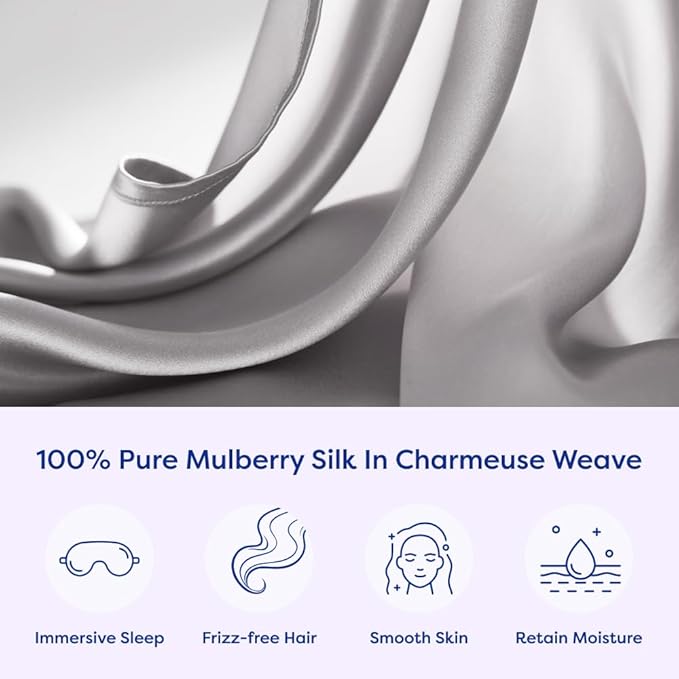 ECOSA Luxurious 30 Momme 100% Mulberry Silk Pillowcase (50x70cm) – 6A Grade Charmeuse Weave, Oeko-TEX® Certified – Frizz-Free Hair & Wrinkle-Free Skin (Grey)