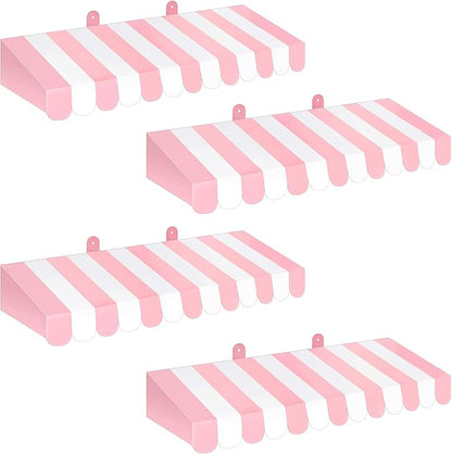 Boao 4 Pack Pink Circus Awning Decoration 3D Pink and White Stripe Cardboard by Boao