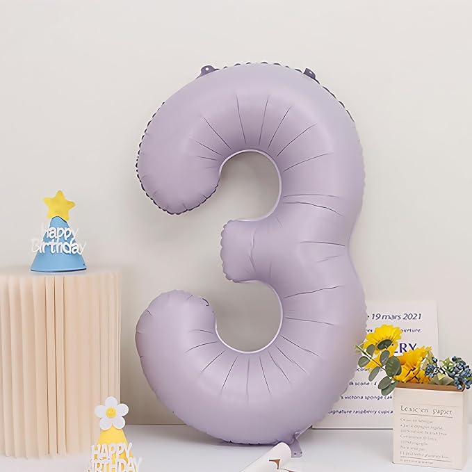 Pastel Purple 3 Number Balloons, 40 Inch Light Purple 3 Balloons Large Helium - Image 2