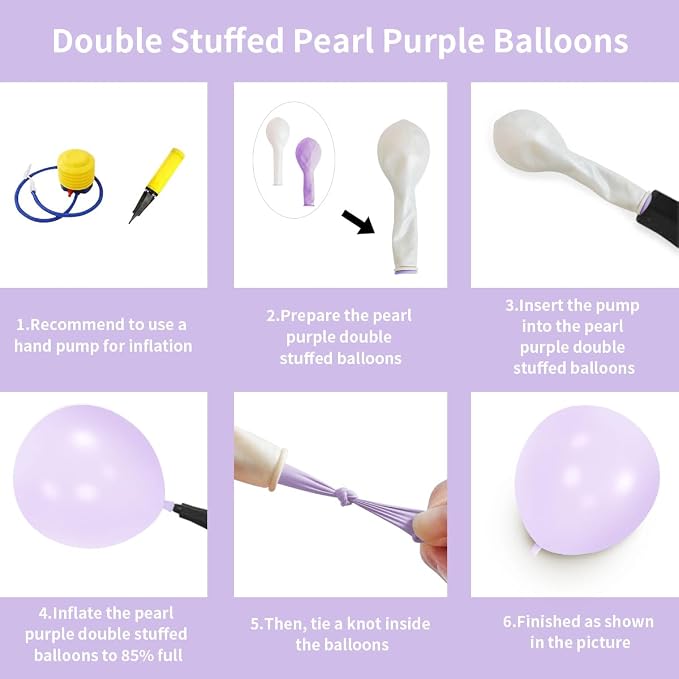 Double Pearl Purple Stuffed Balloons Different Size 115Pcs 5/10/12/18" Light - Image 4