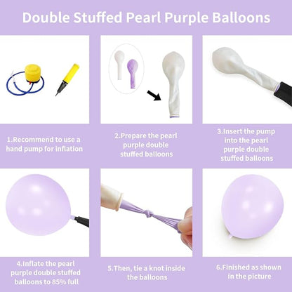 Double Pearl Purple Stuffed Balloons Different Size 115Pcs 5/10/12/18" Light - Image 4