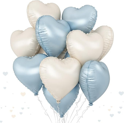 Blue White Heart Balloons, 18 Inch Baby Blue Cream Foil Heart Balloons by TAOYE