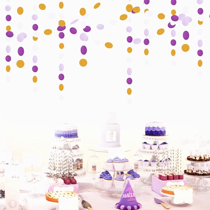 White Purple-Gold Party-Decorations Paper Garland - 52ft Glitter Hanging - Image 5