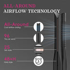 SKIMI Airflow Styler, Titanium Flat Iron Hair Straightener, Professional Curling Iron with Cooling Air Vents to Lock in Style, 5 Temps & Dual Voltage, Auto Off (Black & Gold Pink).