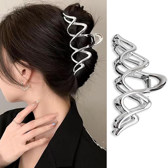 Metal Wave Hair Clips - Fashion Hair Accessories Claw Clips Durable Hair Clips With Wavy Grid Design Large Strong Hold Hairgrip Hair Barrette Non Slips Hair Jaw Clips for Women Thick or Long Hairs