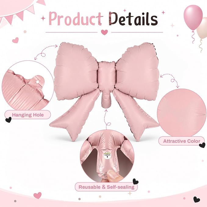 40 Inch Black Number 1 with Pink Bow Balloon, Giant Self Inflating Black Foil - Image 5