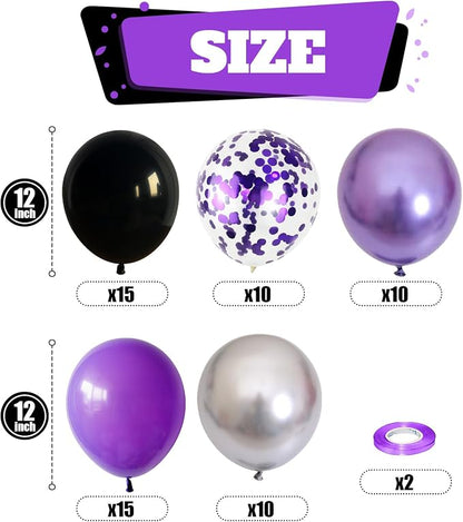 Purple and Black Balloons, 60 Packs 12 Inch Dark Purple Light Purple Black - Image 2