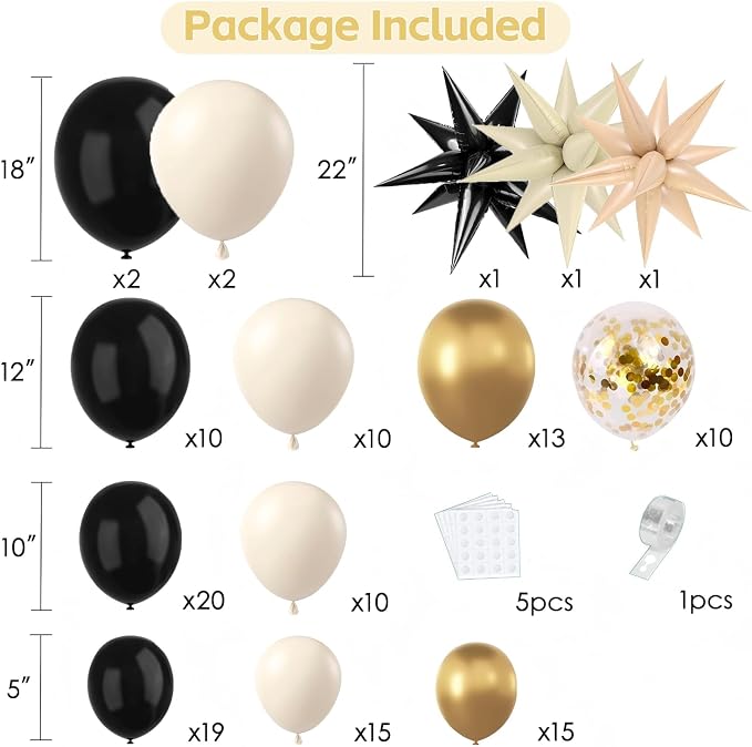 Black White Gold Balloons Arch Kit, Exploding Star, Party Decor | Black Beige - Image 2