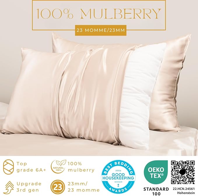 PROMEED 100% Mulberry Silk Toddler Pillowcase 13x18, Both Sides 23 Momme Grade 6A+ Silk Pillow Case Travel Size with Laundry Bag (Toddler/Travel-13 x18, Champagne)