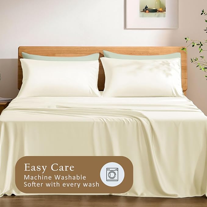TOSMO Luxury Pillow Case Set of 2 - Cooling Viscose Derived from Bamboo, Oeko-TEX, Breathabl Silky Soft Pillow Cases with Envelope Closure (King / 20x40, Vanilla Yellow)