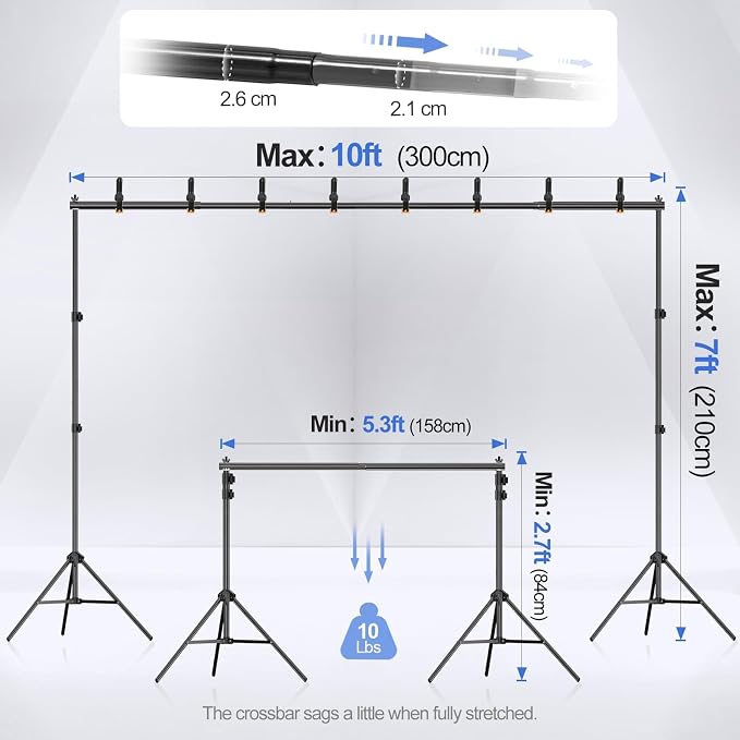 EMART Backdrop Stand 10x7ft Photo Studio Adjustable Background Stand Support kit - Image 2