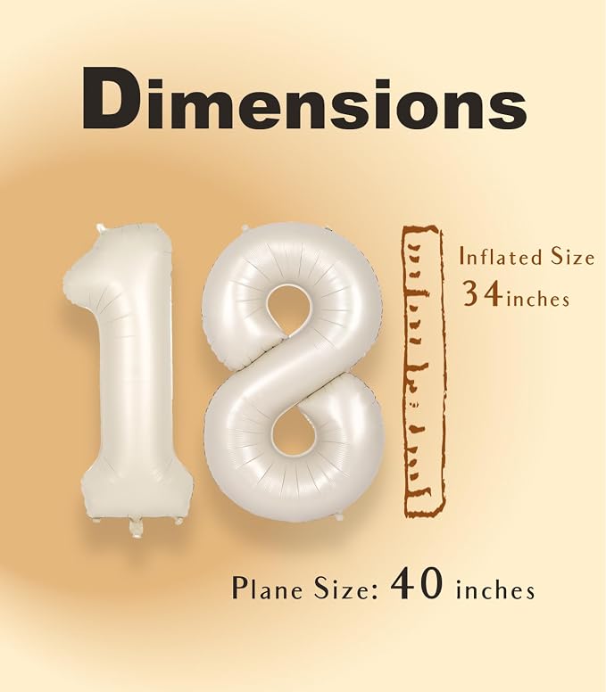 SUWEN 40 Inch Cream White Large 18 Number Balloons Big Foil Helium Number - Image 5