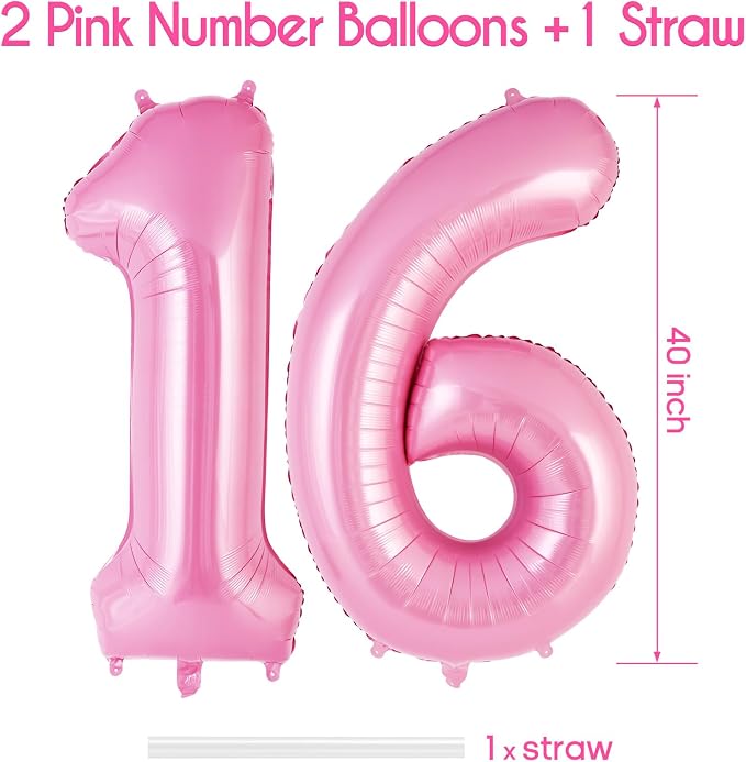 Pink Number 16 Balloon, 40 Inch Big Large Foil Helium Number Balloons, Giant - Image 3