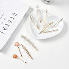 Mehayi 20 PCS Pearls and Acrylic Resin Hair Clips, Handmade Hair Barrettes, Marble Alligator bobby pins, Glitter Crystal Geometric Hairpin, Elegant Gold Hair Accessories, Gifts for Women Girls