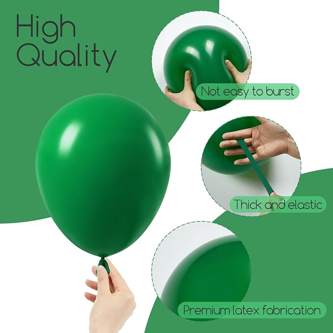 Awenztech 122pcs Dark Green Latex Balloons in 18 12 10 5 inches | Tropical - Image 3