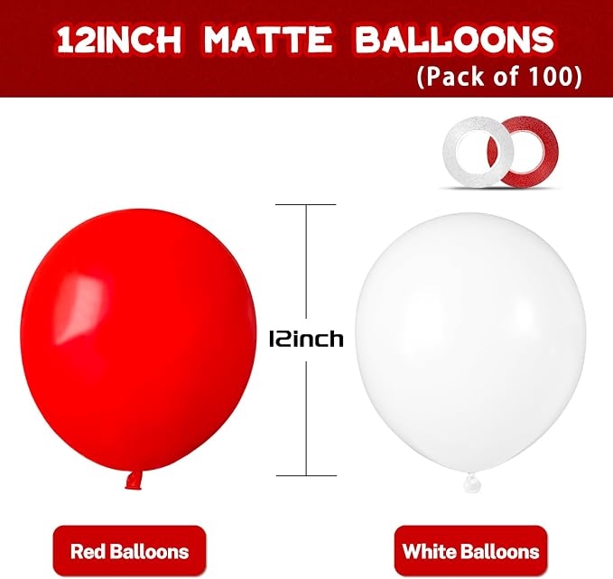 100pcs Red and White Balloons 12 Inch Thickened Latex Red White Balloons - Image 2