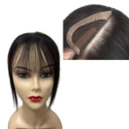 Anemone No Clips Human Hair Topper Piece Fringe Bangs for Women Wrap-Around Magic Paste with Invisible Lace for Natural Hair Loss Coverage (1B Lace French Bangs)