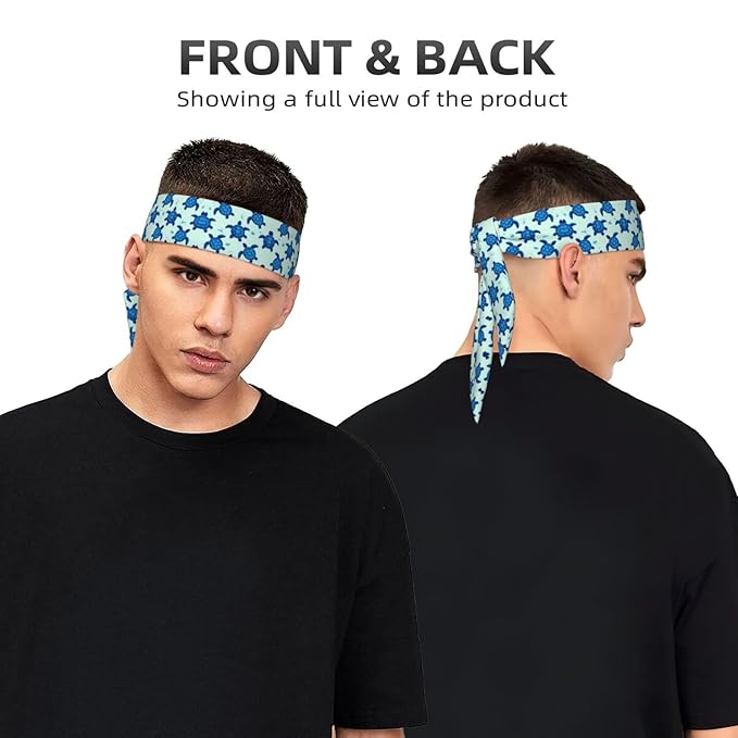 Men Women Beauty Skinny Sports Sweatbands Head Decor for Running Travel Shower, Elastic Multi Style Ocean Animal Turquoise Blue Sea Turtles Head Ribbon Headwear