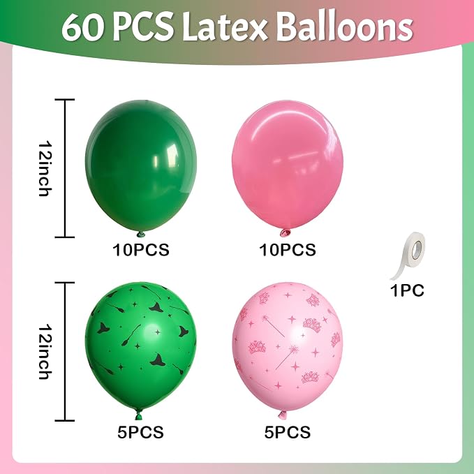 Jobkoo Pink and Green Balloons 12 Inch Dark Green Light Pale Pink Printed - Image 4