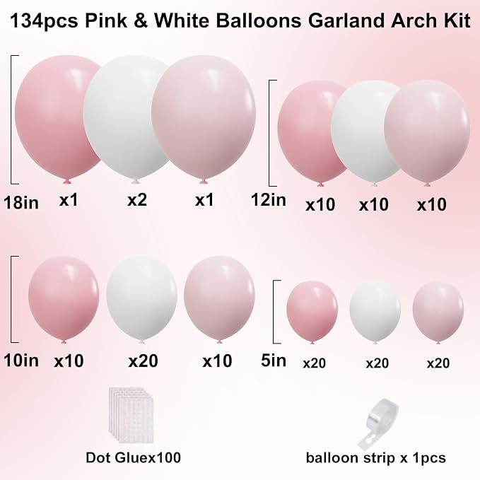 YMSZ Pink and White Balloons Arch Kit, Bridal Shower, Baby Shower, Valentines - Image 2