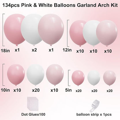 YMSZ Pink and White Balloons Arch Kit, Bridal Shower, Baby Shower, Valentines - Image 2