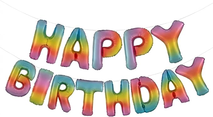 Rainbow Happy Birthday Banner Foil Letter Balloon, 14 Inch 3D Colorful by Vrukiaa