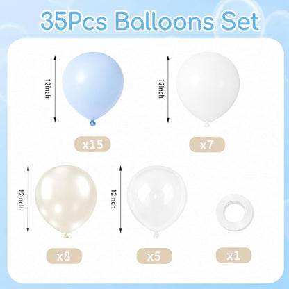 Blue and White Balloons, 12 Inch Blue White Clear Balloon, Pastel Blue Pearl - Image 2