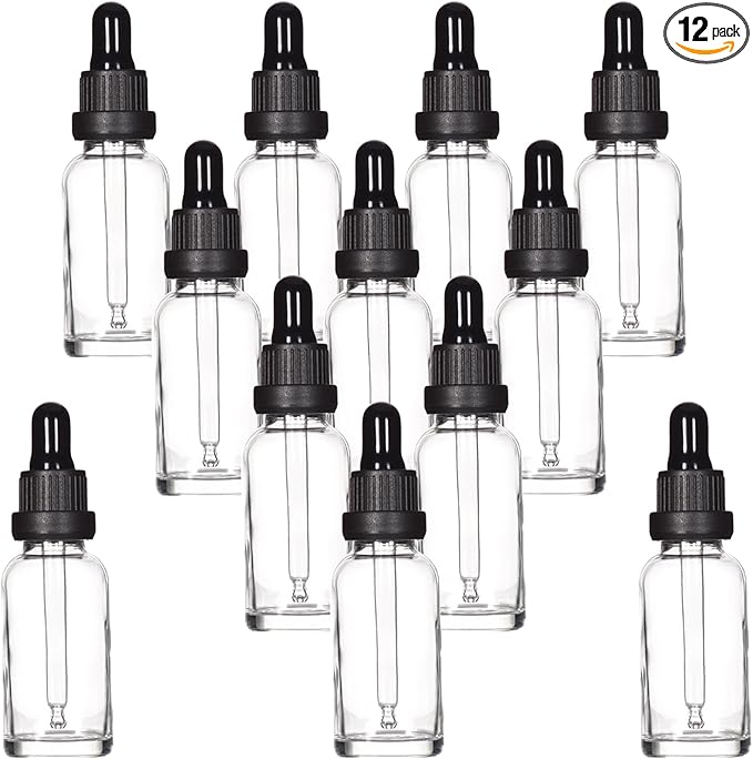 YIZHAO Clear Glass Dropper Bottle 1oz, Tincture Bottles with Glass Dropper, for Essential Oils, Aromatherapy, Cosmetic, Laboratory, Pharmacy, Liquids, Travel –12 Pcs