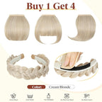 SARLA Braided Headband with 3 Detachable Clip in Bangs Fringe Hairpieces Fake Synthetic Hair Band Bangs for Women Cream Blonde