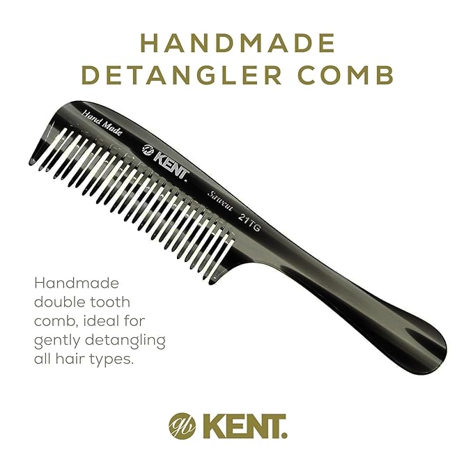 Kent 21T Black Graphite Large Detangling Comb, Wide Teeth for Thick Curly Wavy Hair. Long Hair Detangler Comb For Wet and Dry. Handmade of Quality Cellulose, Saw-Cut Hand Polished, Made in England