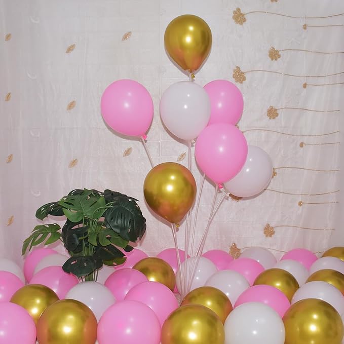 300 Pcs Pink Gold White Balloons 5 Inch Pink White and Metallic Gold Assorted - Image 4