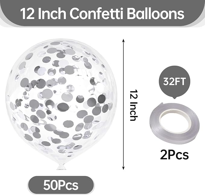 50pcs Silver Foil Confetti Balloons, 12 inch Latex Balloon - Image 2
