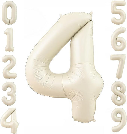 Cream 4 Balloon Number 40 Inch Cream White Number 4 Balloon Helium Mylar 4 by BBPOOL