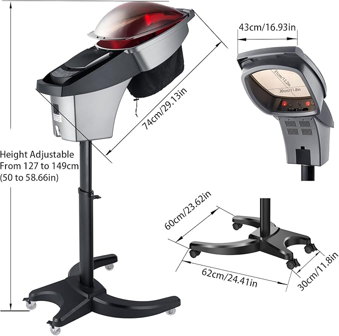 Standing Hair Steamer for deep Conditioning，7 Color Pattern Hooded ，3 Modes，deep Scalp Care, Adjustable Height, Computer-Controlled Panel，Suitable for Hair Salons and Home use